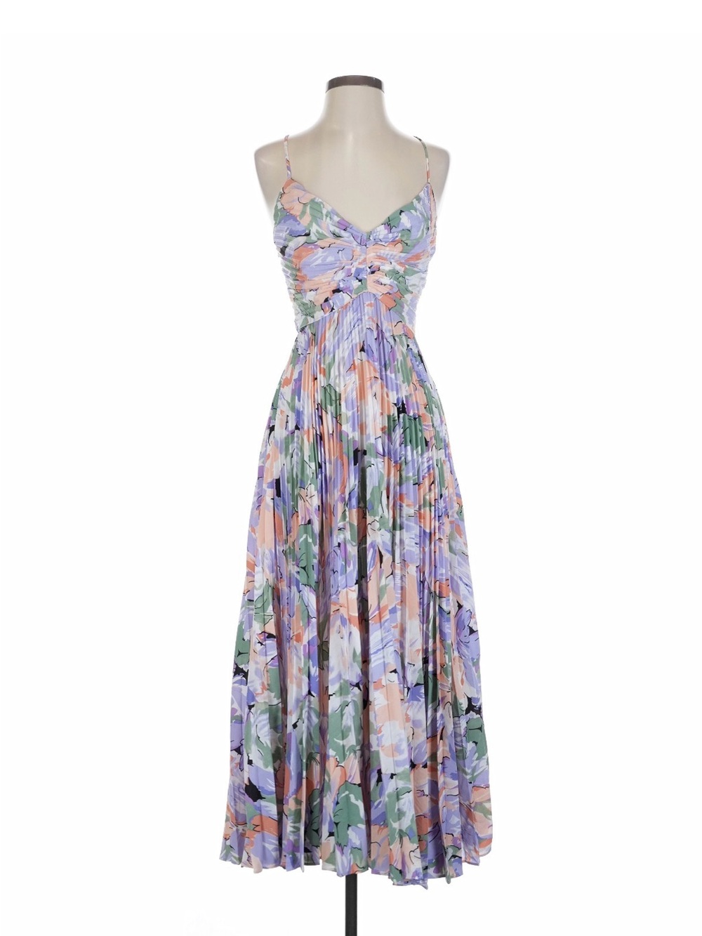 Astr Floral Pleated Maxi Dress in Lavender, Peach and Green